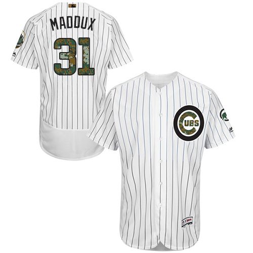 Cubs #31 Greg Maddux White(Blue Strip) Flexbase Authentic Collection Memorial Day Stitched MLB Jersey - Click Image to Close